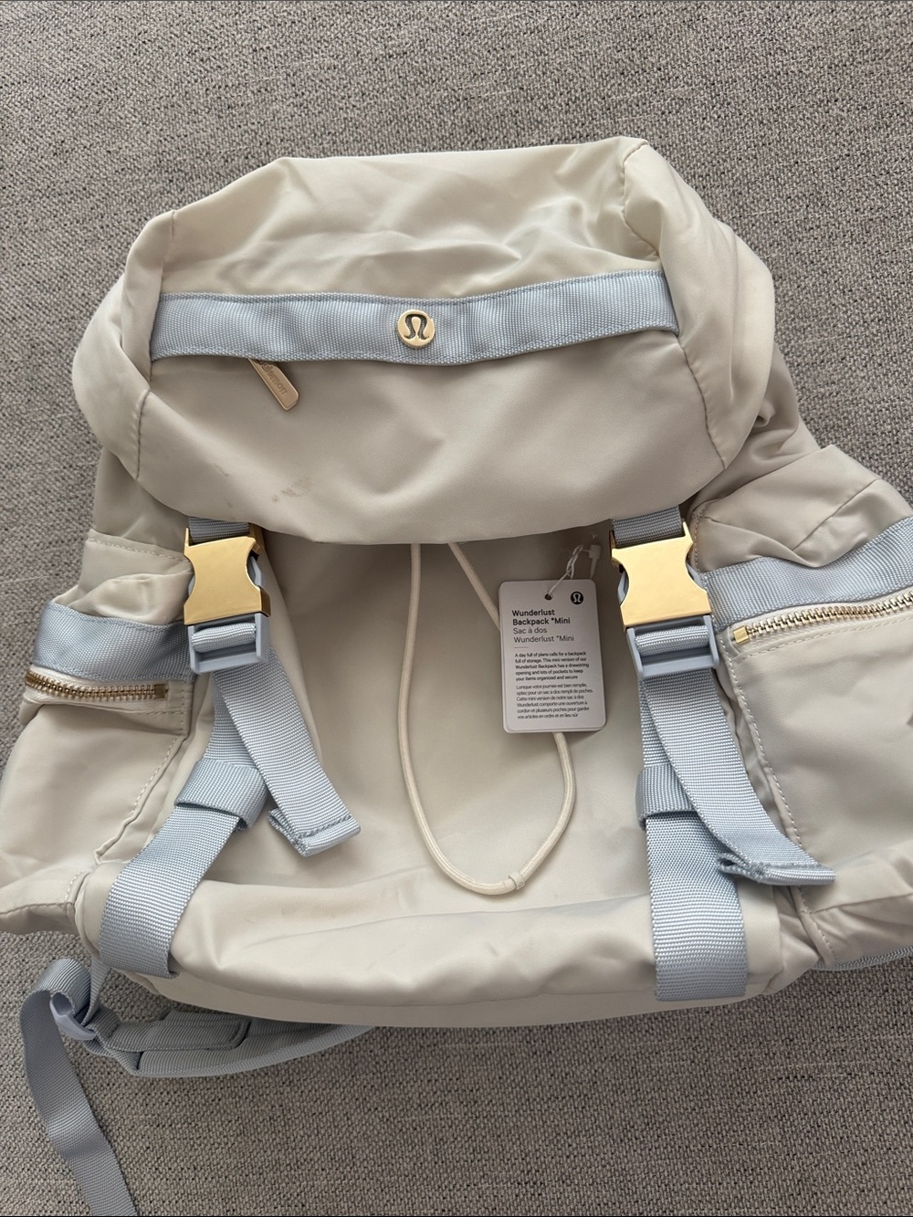 lululemon athletica Cream & Light Blue Men's Backpack with Gold Hardware